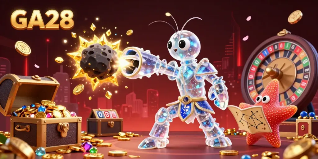 Experience GA28's vibrant gambling world with a galactic samurai and treasure explosion.