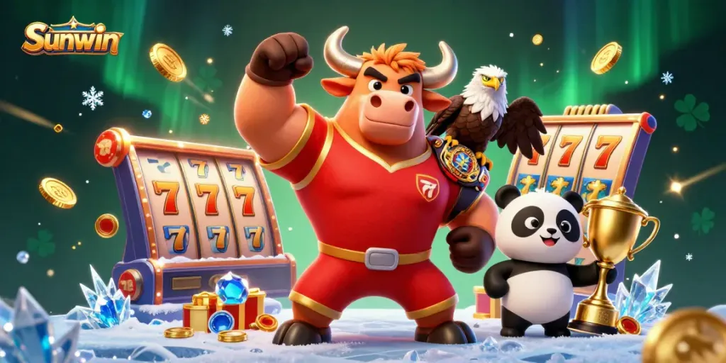 Win with Sunwin: A dynamic casino scene showcasing characters celebrating in style.