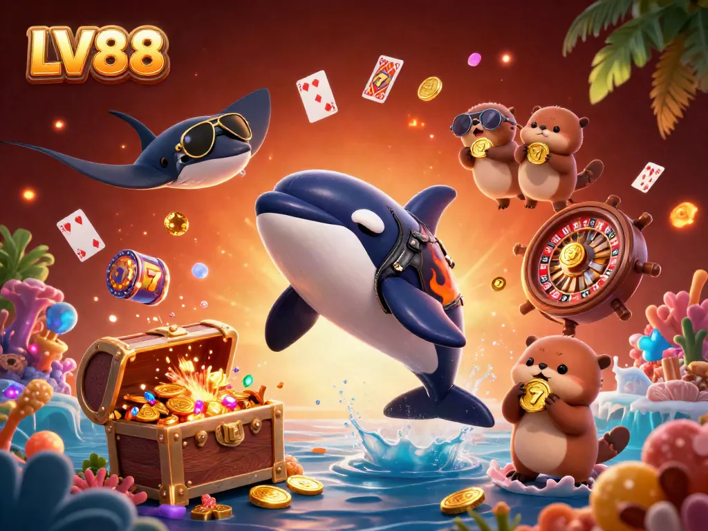Experience exhilarating games at LV88 with a vibrant underwater casino theme featuring lively characters.