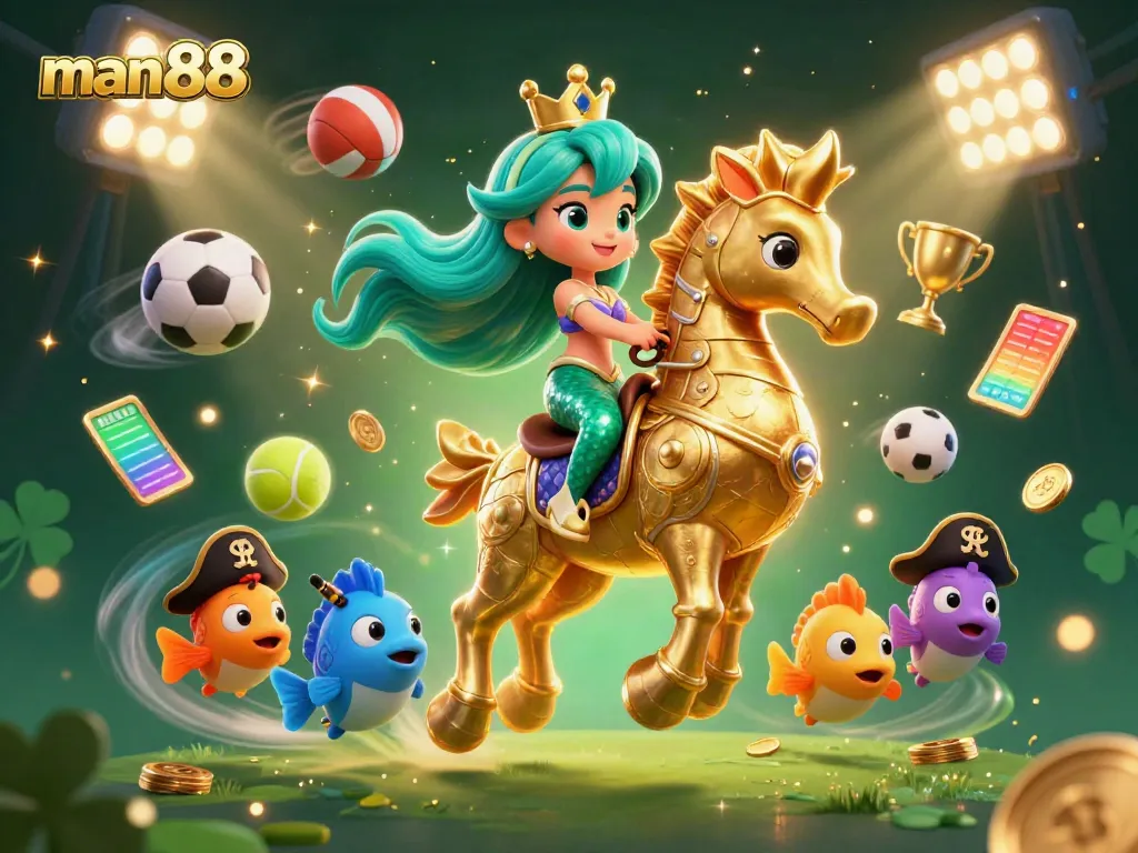 Experience man88's exciting gaming world with a mermaid princess and partner characters.