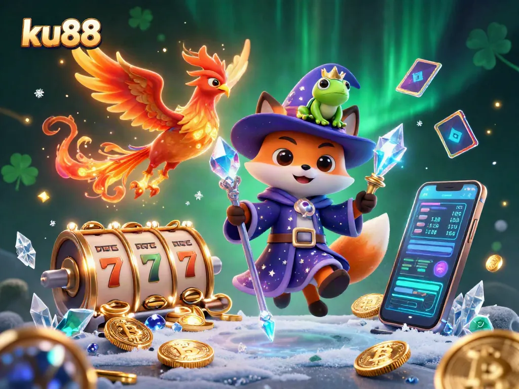 Experience thrilling slots and jackpots with ku88 in this vibrant 3D casino illustration.