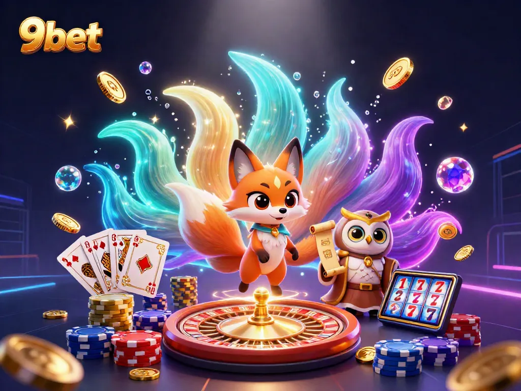 Engage in thrilling gameplay at 9bet with vibrant characters, casino elements, and dynamic lighting.