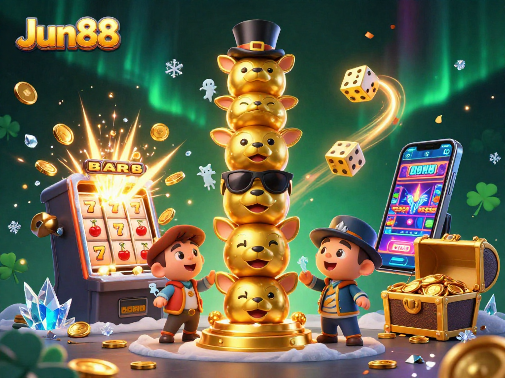 Experience the excitement of Jun88 with a vibrant casino adventure featuring a dynamic totem pole and a jackpot explosion.