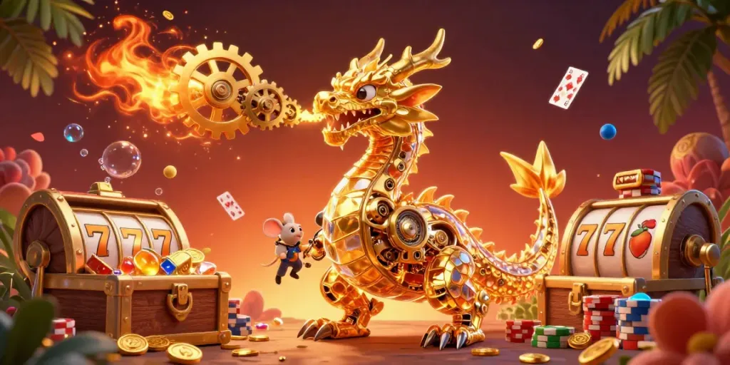 Participate in thrilling casino games with Link 8S as a golden dragon protects hidden treasures.