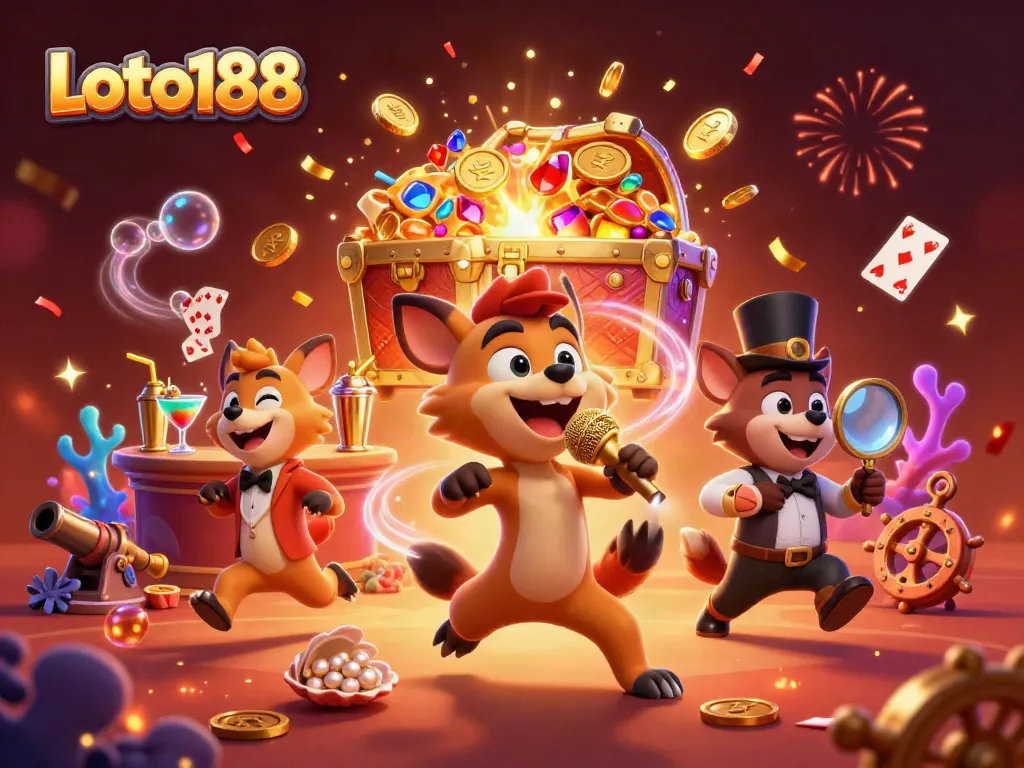 Loto188 brings laughter in a lively casino scene with hyenas as the main entertainers, mixing drinks, and ensuring fun.