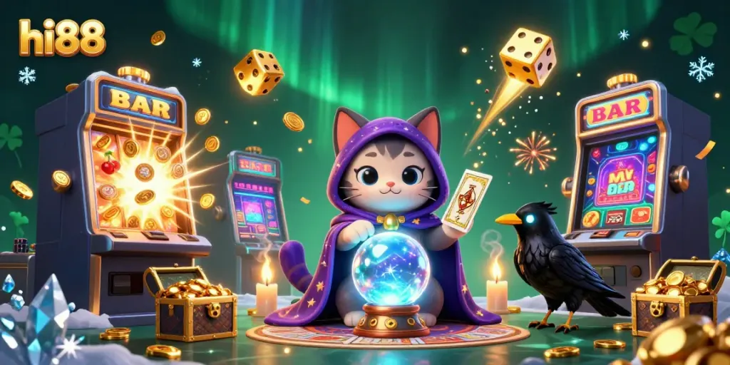 Engage in thrilling gaming at hi88 with vibrant casino elements and captivating characters.