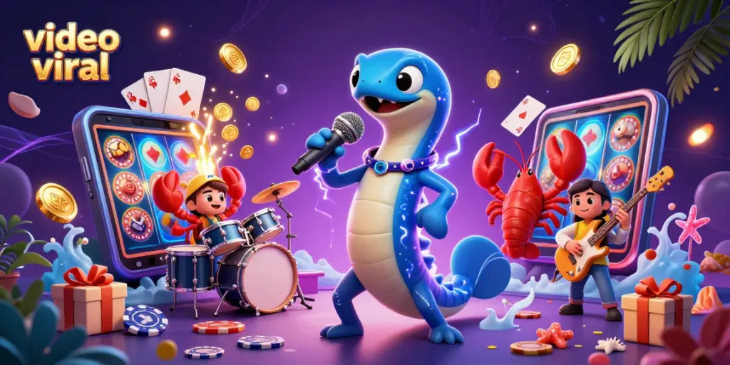 Engage with a vibrant video viral scene featuring a DJ electric eel at an underwater casino.