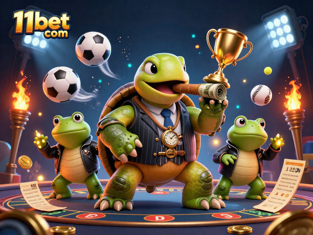 Experience the electric atmosphere of sports betting with 11bet com, showcasing a lively 3D casino scene.