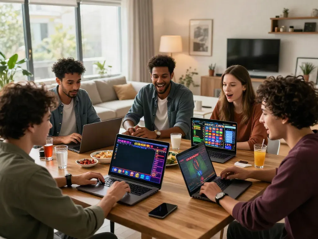 Exciting online gambling experience at https://vin88.team/ with friends engaging in sports betting and casino games.