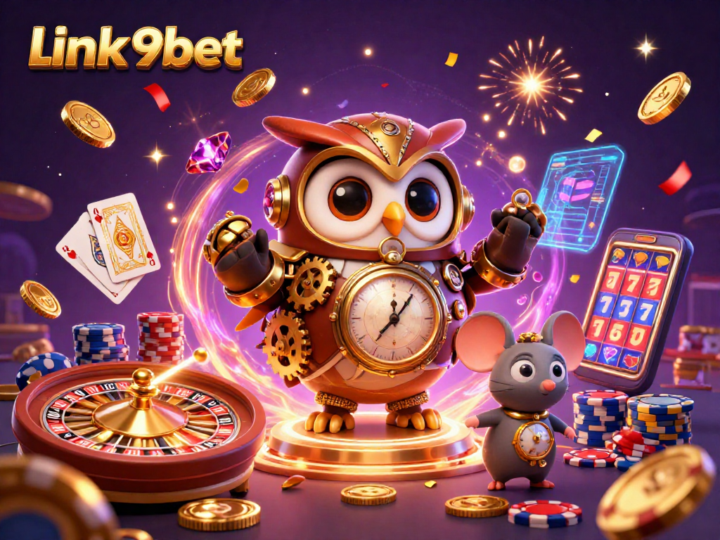 Feel the excitement of link 9bet with a vibrant casino scene featuring an owl and a mouse!