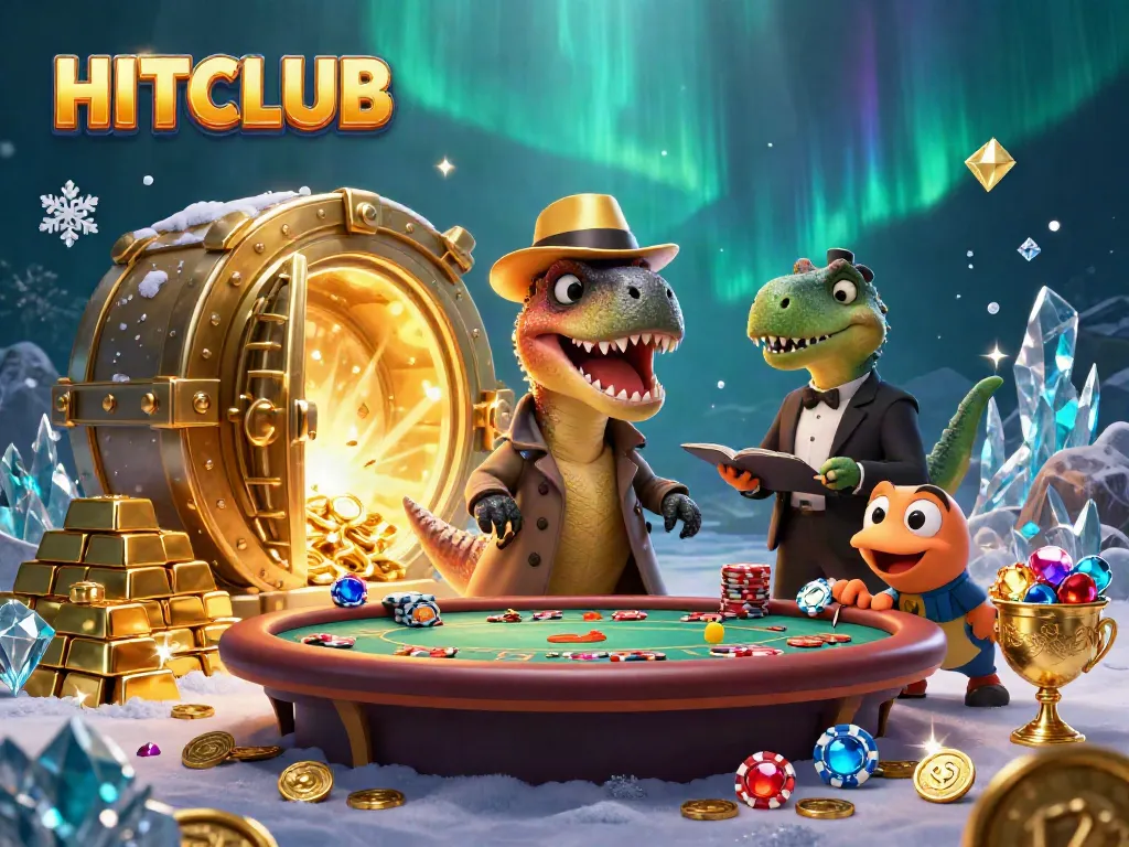 Engage in thrilling blackjack action at HITCLUB with cartoon dinosaurs and a treasure-filled scene.