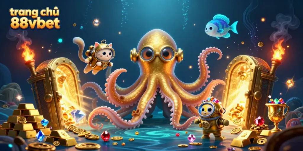 Engage with the vibrant world of trang chủ 88vbet, featuring a mythical kraken and shimmering treasures.