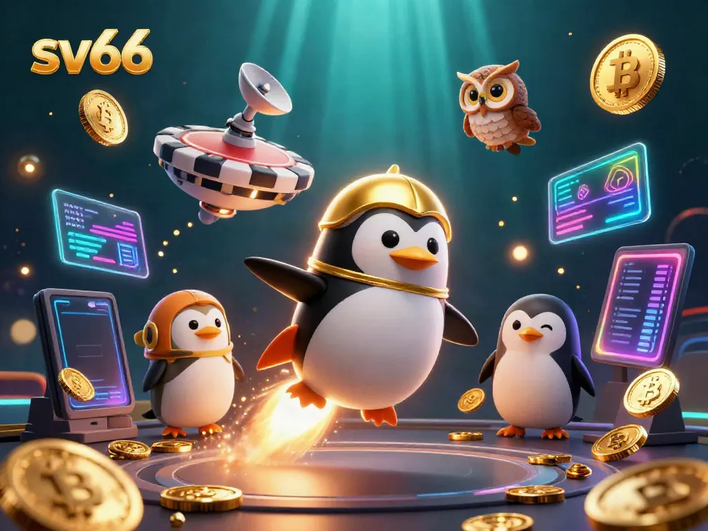 Engage with sv66 casino fun as a golden penguin zooms toward a poker chip station.
