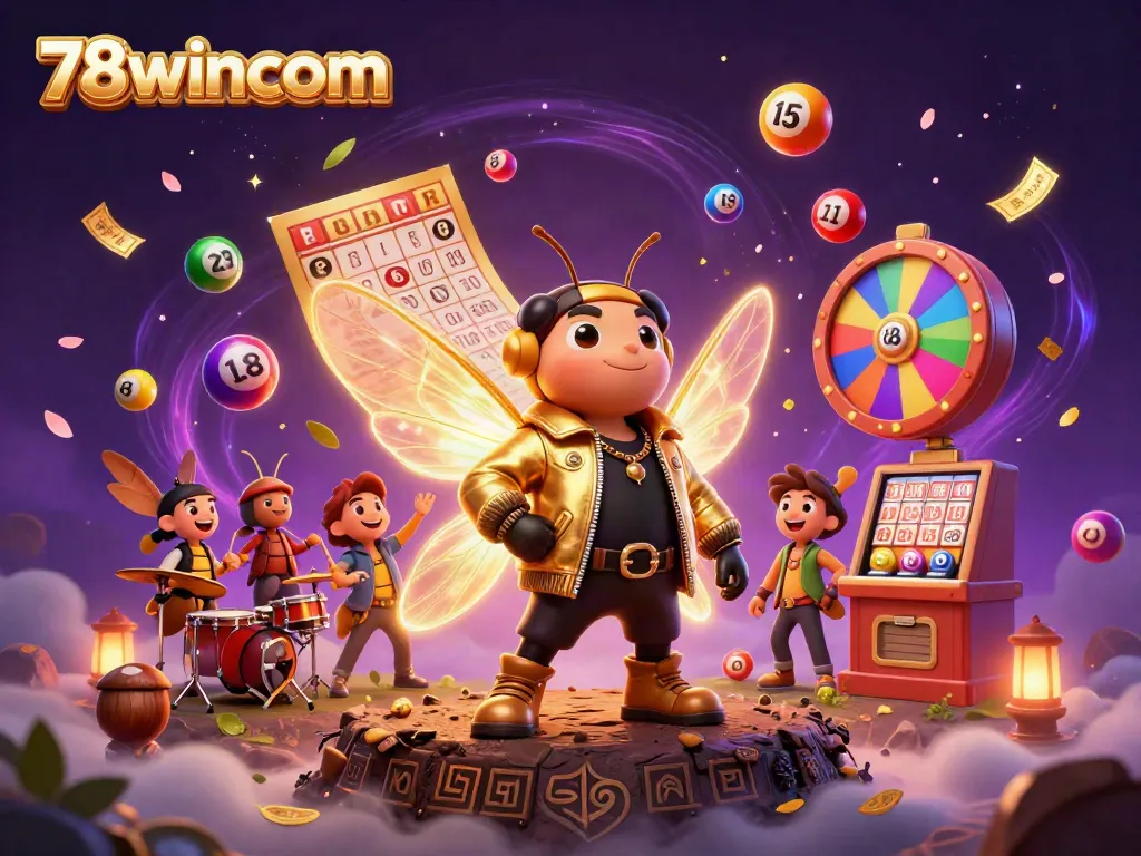 Experience the thrill of gaming with 78wincom in this dynamic 3D scene featuring exciting casino elements.