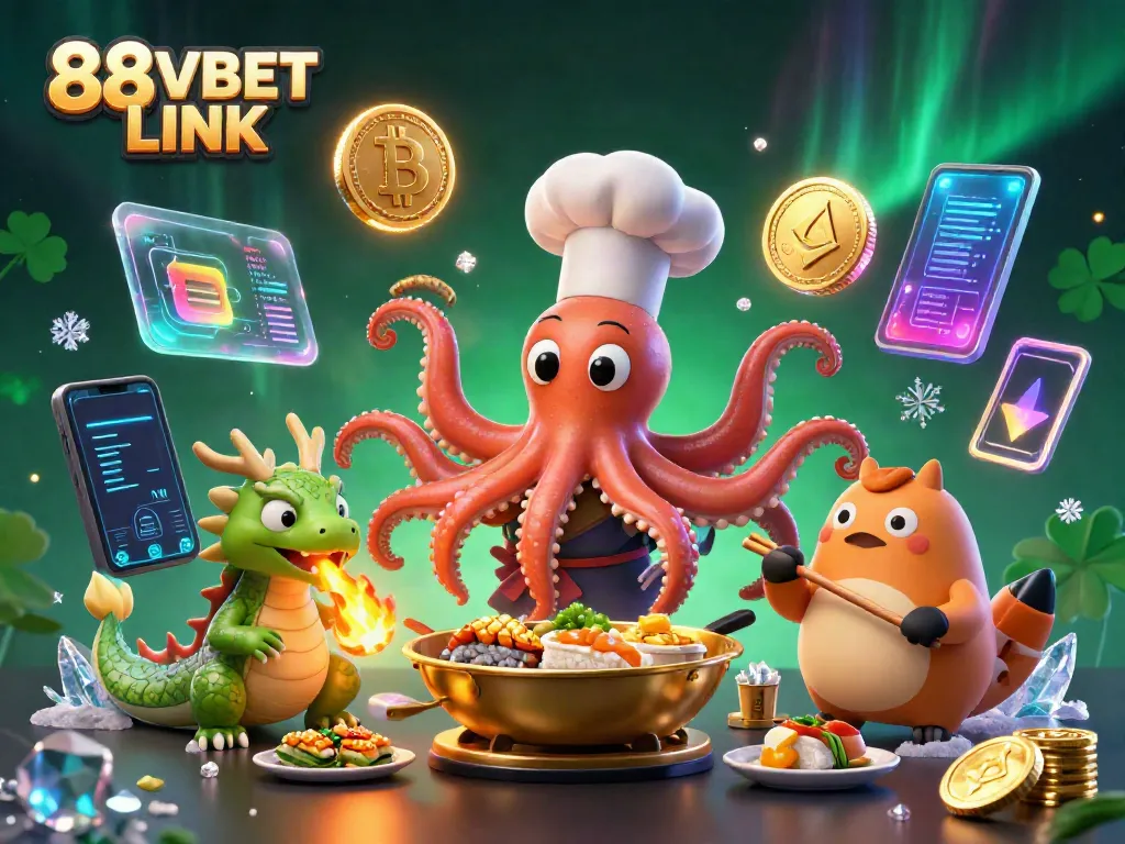 Experience 88VBET LINK with exciting games in a vibrant scene featuring 3D cartoon characters and crypto elements.