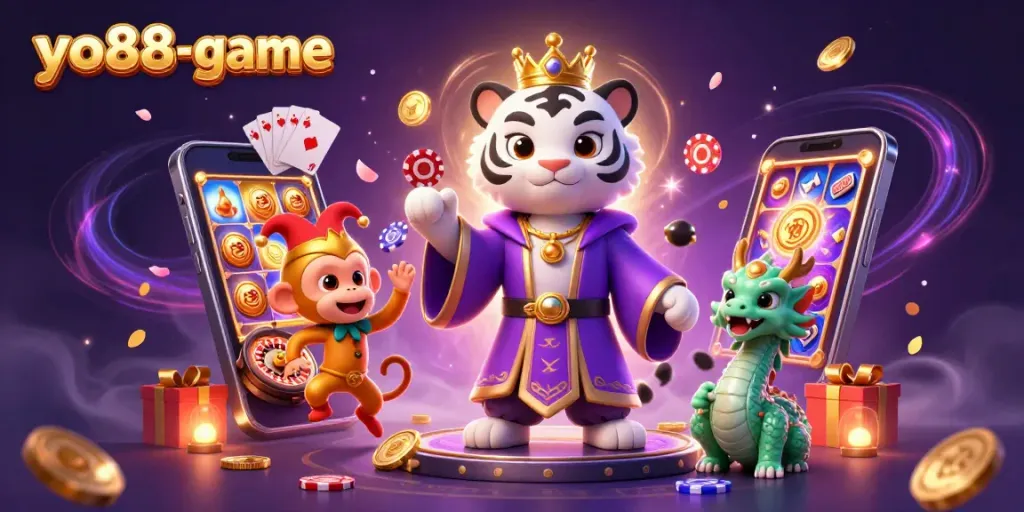 Experience excitement with yo88-game's dynamic illustration showcasing gaming glory and unique characters.