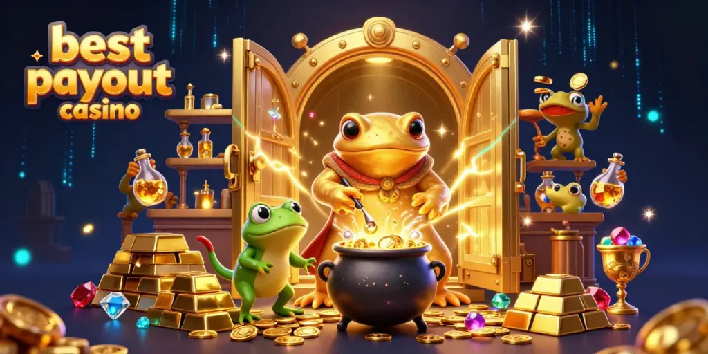 Experience the best payout casino with a giant salamander transmuting metals into gold.