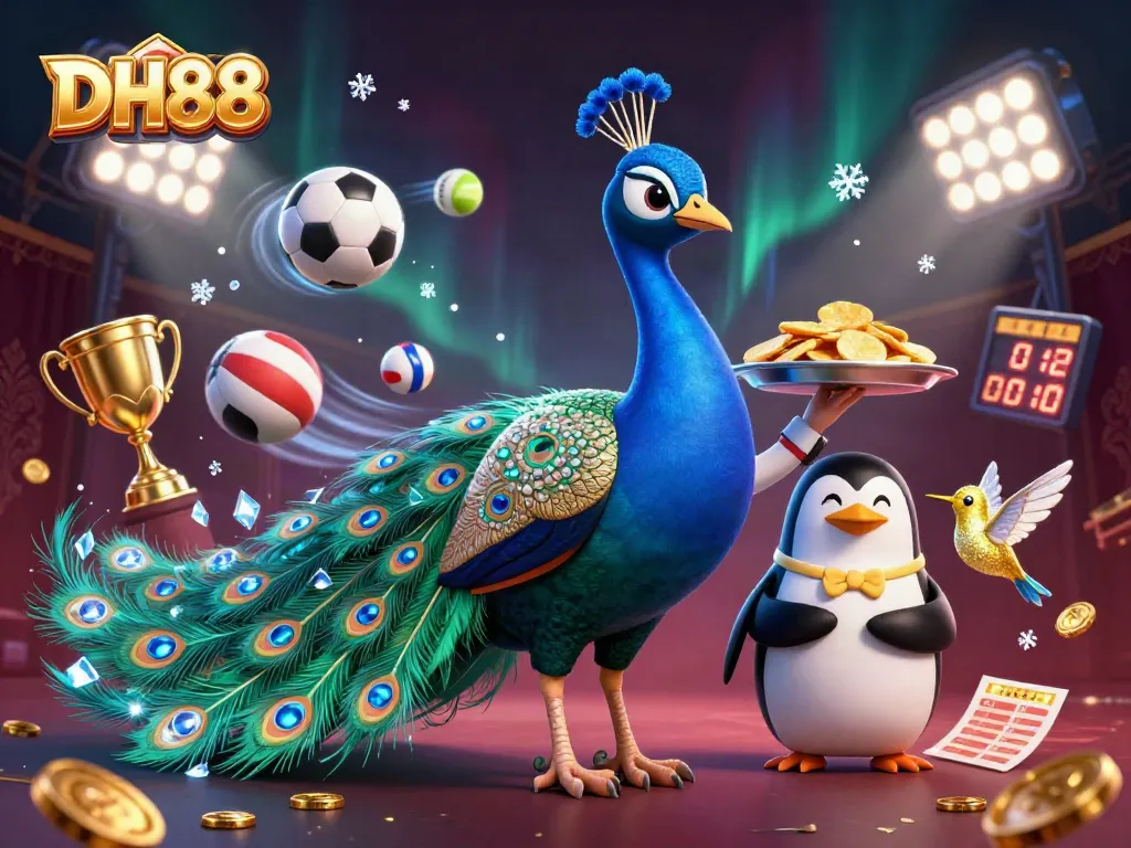 Engage with DH88's vibrant casino illustration showcasing games, betting slips, and sports balls for immersive fun.